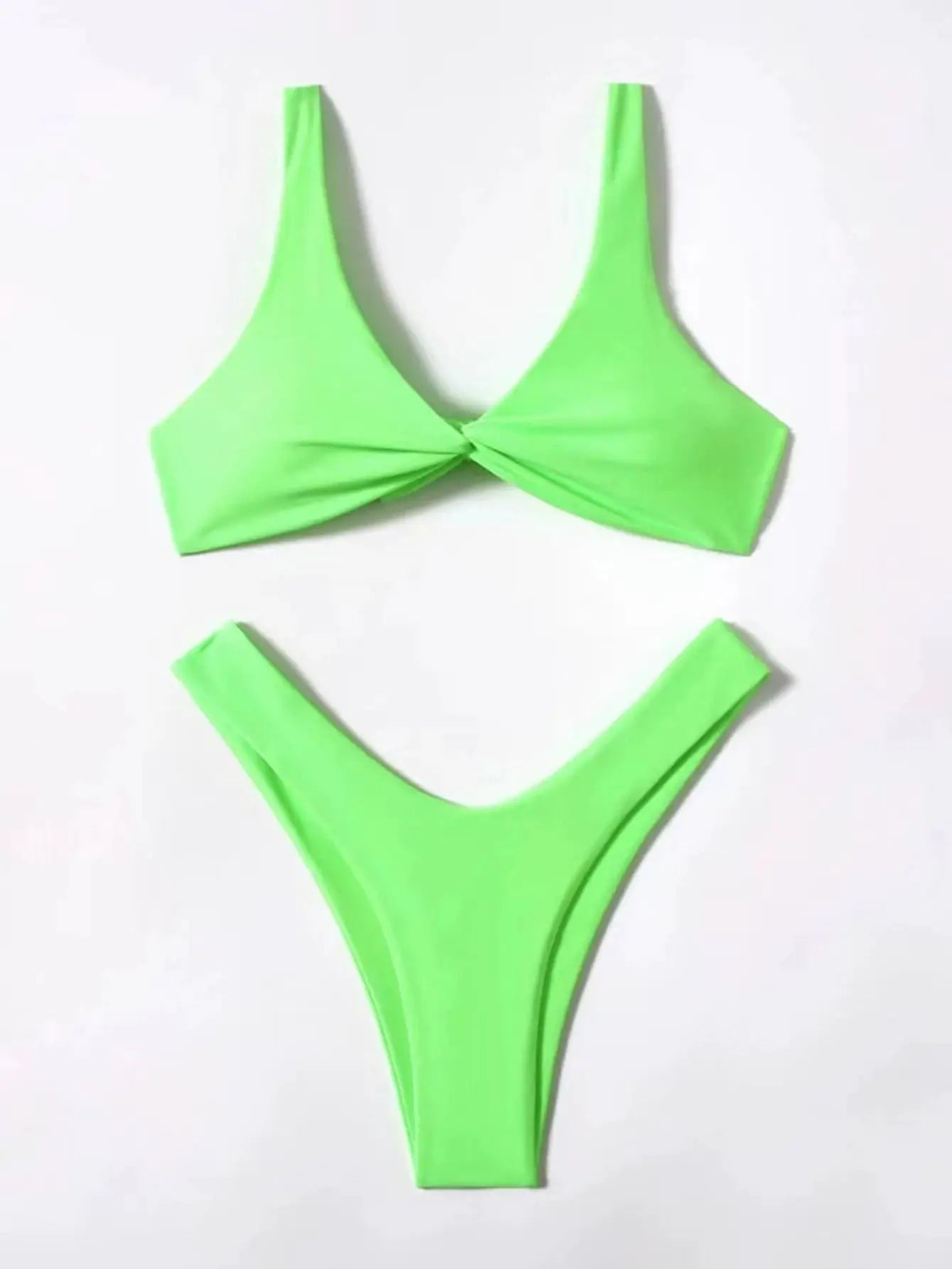 Bikini set by Simples Market in neon lime green with twist-front top