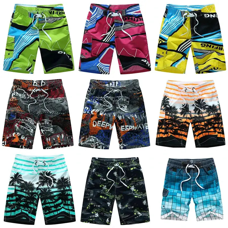 Men's surf board shorts set of 9 in assorted bright prints for beach swimwear