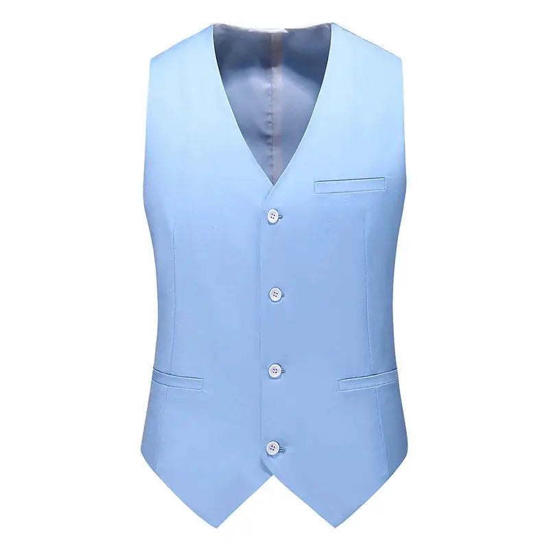 Vest waistcoat by Simples Market royal blue slim-fit V-neck with four buttons and chest pocket and two welt pockets