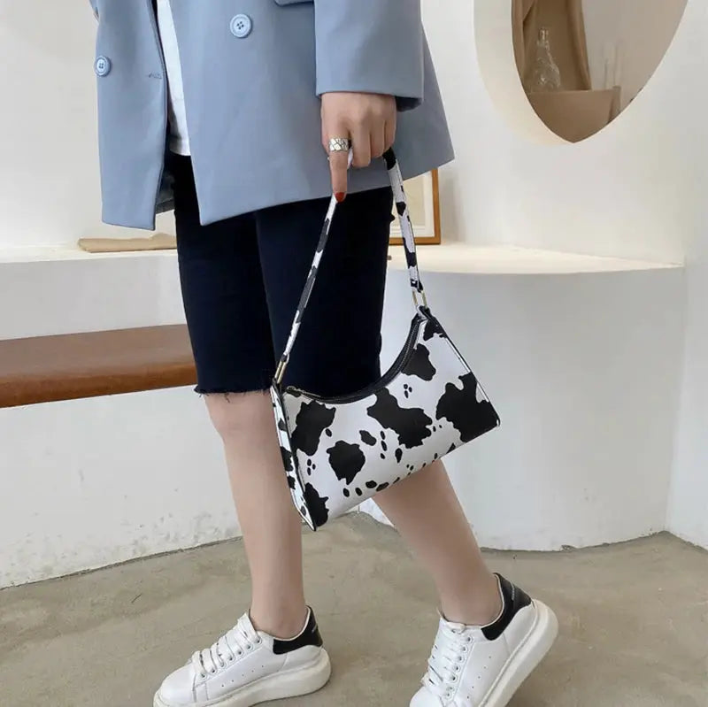 Simples Market cow print women's shoulder bag in PU leather