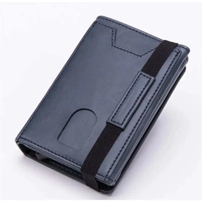 Zciti PU leather wallet clutch in blue with RFID-blocking card holder and elastic strap