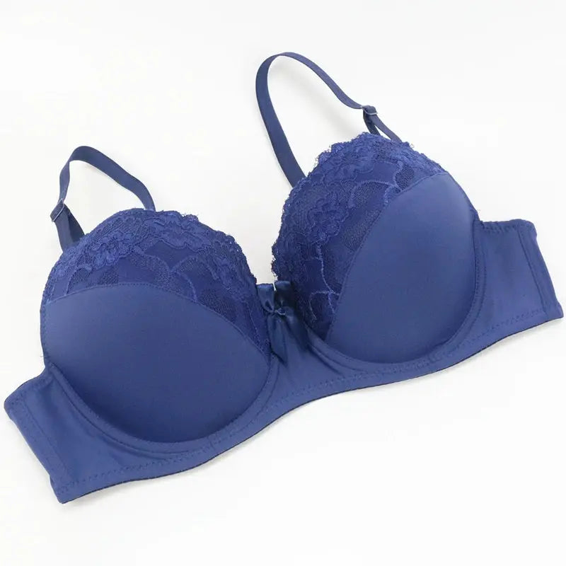 BCDE Cup Bra blue lace push-up underwire with floral cups