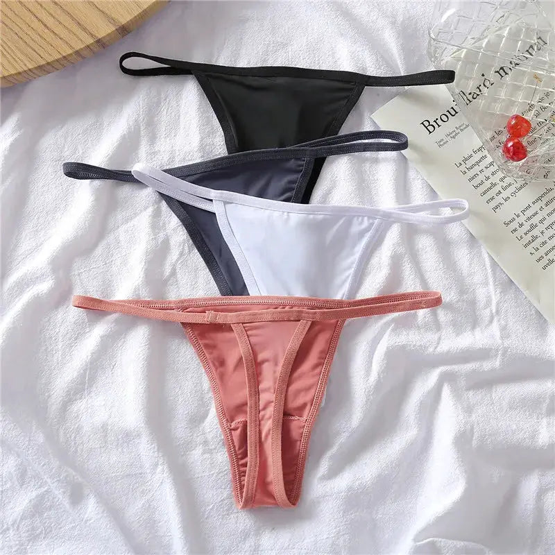FINETOO 4-pack sexy low-rise thongs for women in black, navy, white and pink