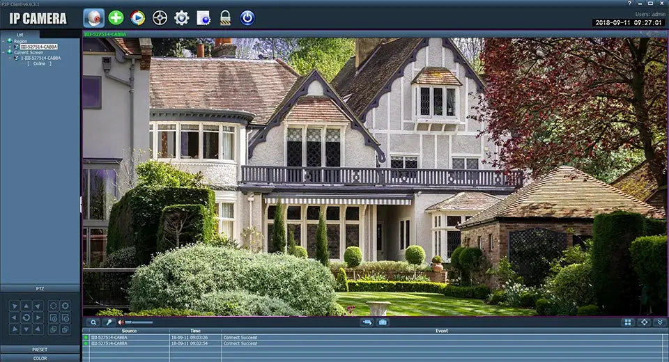 4MP outdoor WiFi IP camera displayed on surveillance software UI overlooking a large house exterior