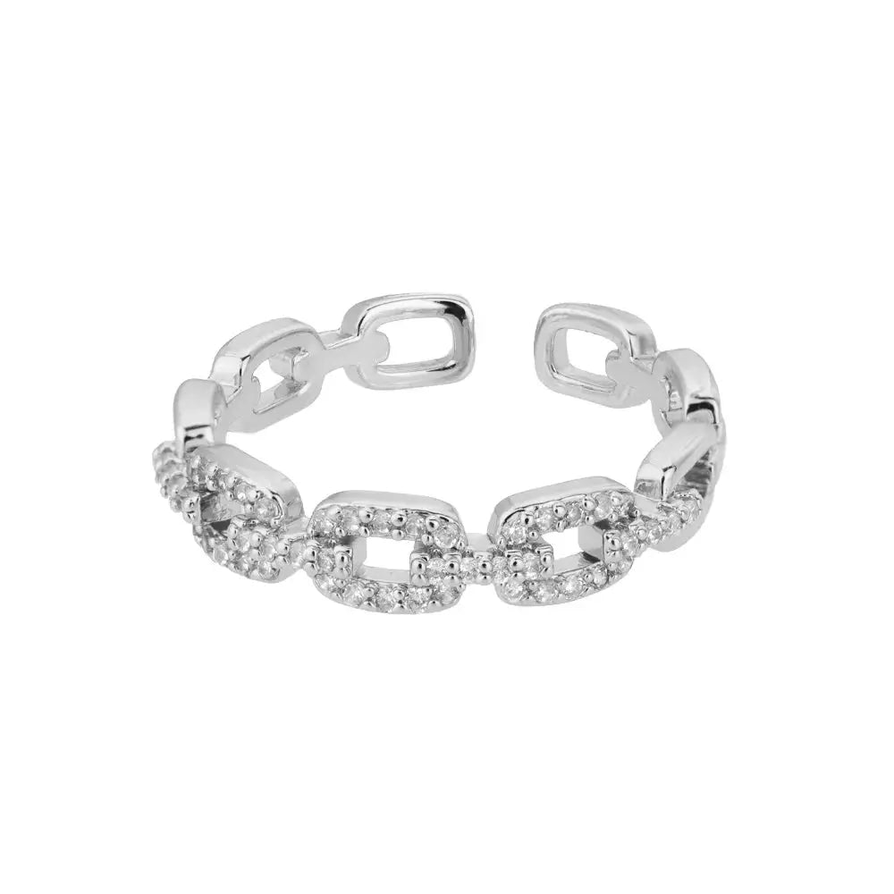 Classic Zircon Twist Chain Rings For Women Stainless Steel With 18K Gold Plating Wedding Jewelry Gift Free Shipping