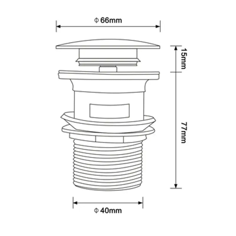 Pop-up bathroom sink drain stopper by Simples Market; Bagnolux for vessel lavatory, 66mm top, 40mm threaded, 77mm tall.