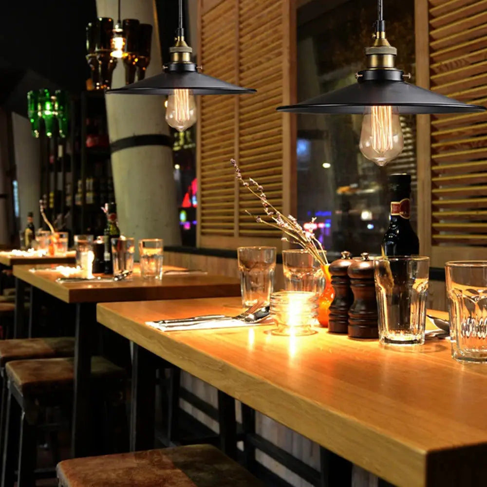 2x Simples Market E27 Vintage Retro Edison Loft Indoor Pendant Lamps with lacquered iron umbrella shades