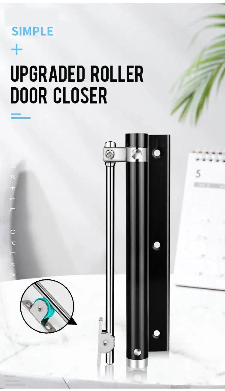 KAK 50KG adjustable door closer in aluminum alloy with black housing and metal arm, soft-close, heavy-duty door hardware