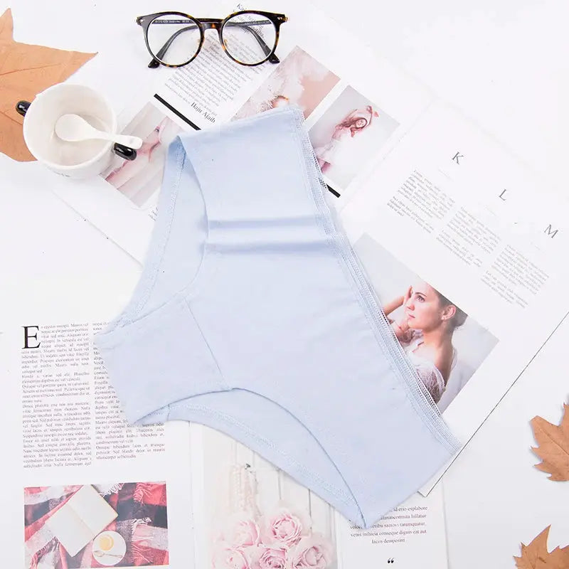 Seamless high-waist women's shapewear panties in light blue for tummy control