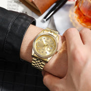 Luxury Mens Full Steel Quartz Wristwatch With Date Golden Finish Timeless Brand Timepiece