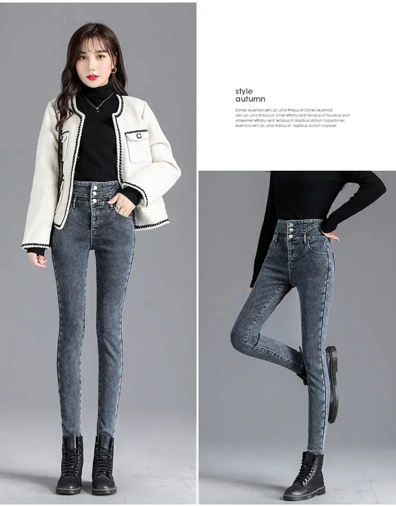Thermal Winter Thick Fleece High Waist Stretch Skinny Jeans For Women