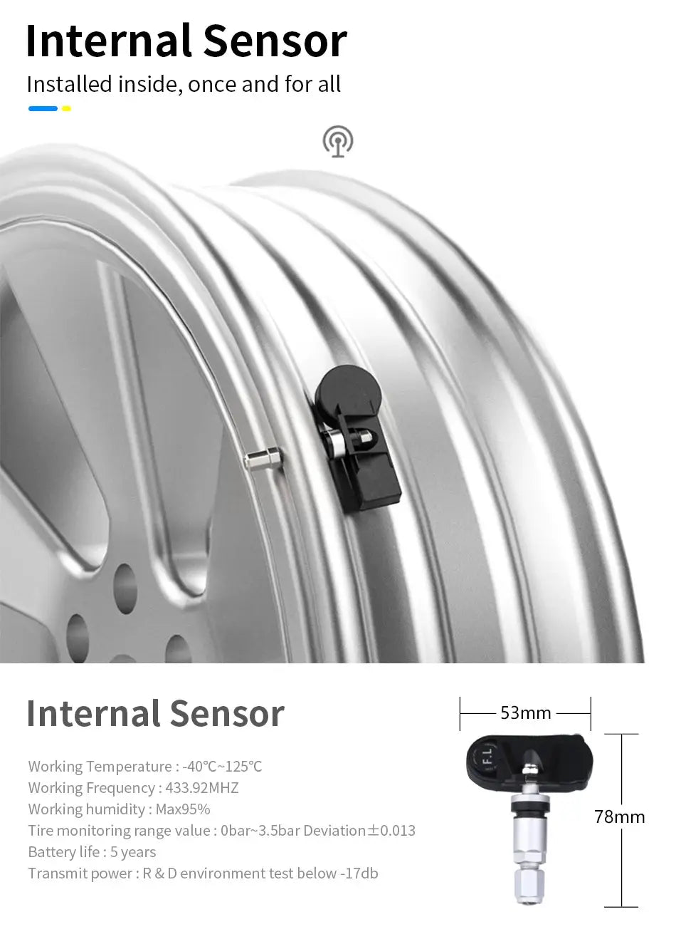 Car TPMS internal sensor by Simples Market, 4-sensor tire pressure monitoring system