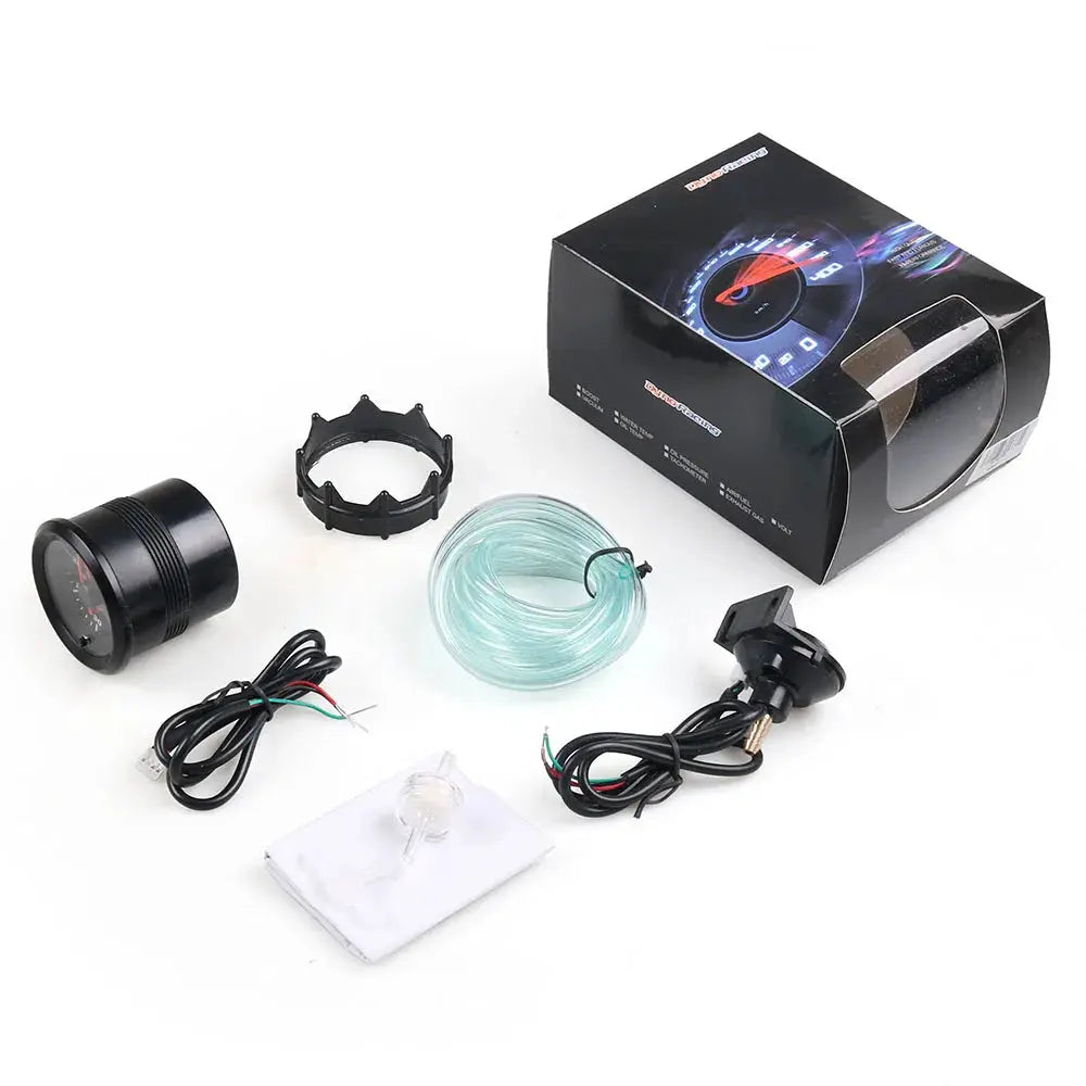 Dynoracing 52mm LED dual-display car gauge kit with 7 colors, by Simples Market; includes wiring and tubing