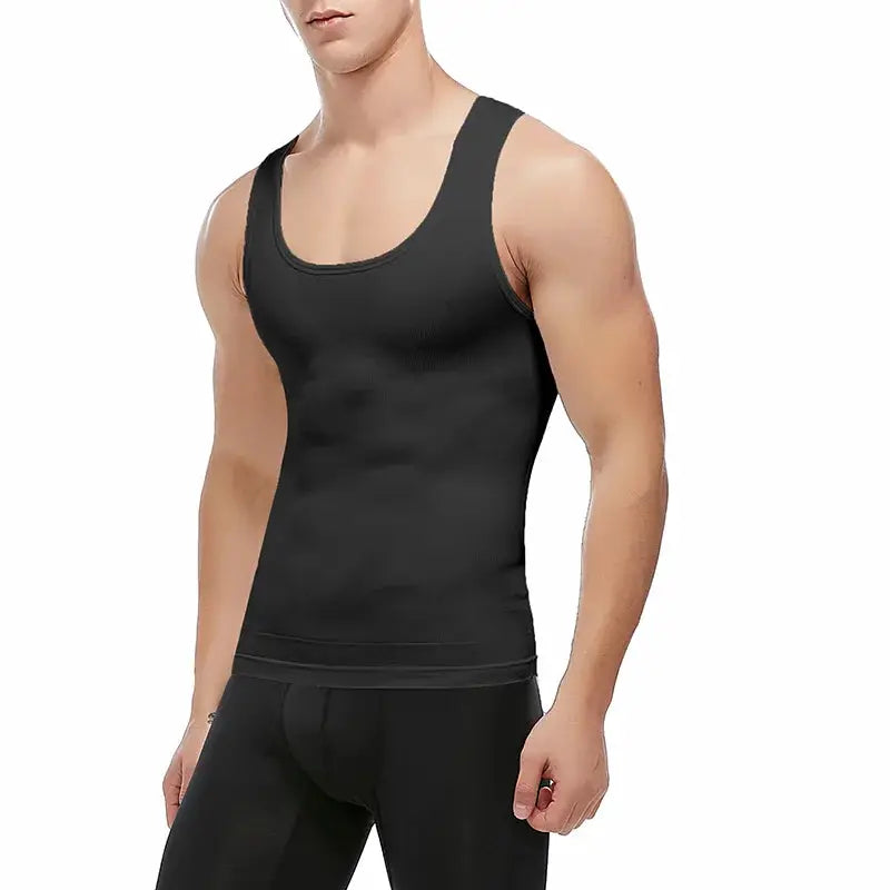 Mens slimming body shaper tank top, black compression shirt by Simples Market