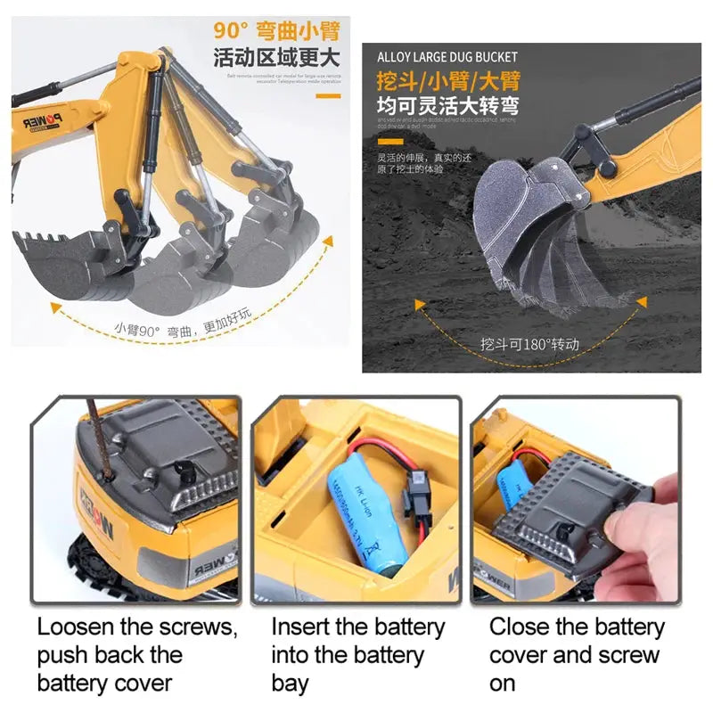RC Excavator 2.4GHz Ready To Run 6 Channel And 5 Channel Alloy And Plastic Engineering Vehicle Scale For Kids Gift