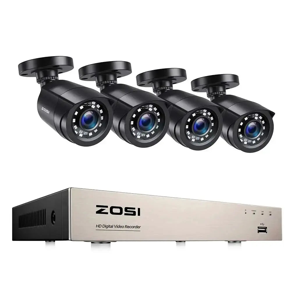 ZOSI 4-camera security system with 8-channel DVR and four black bullet cameras