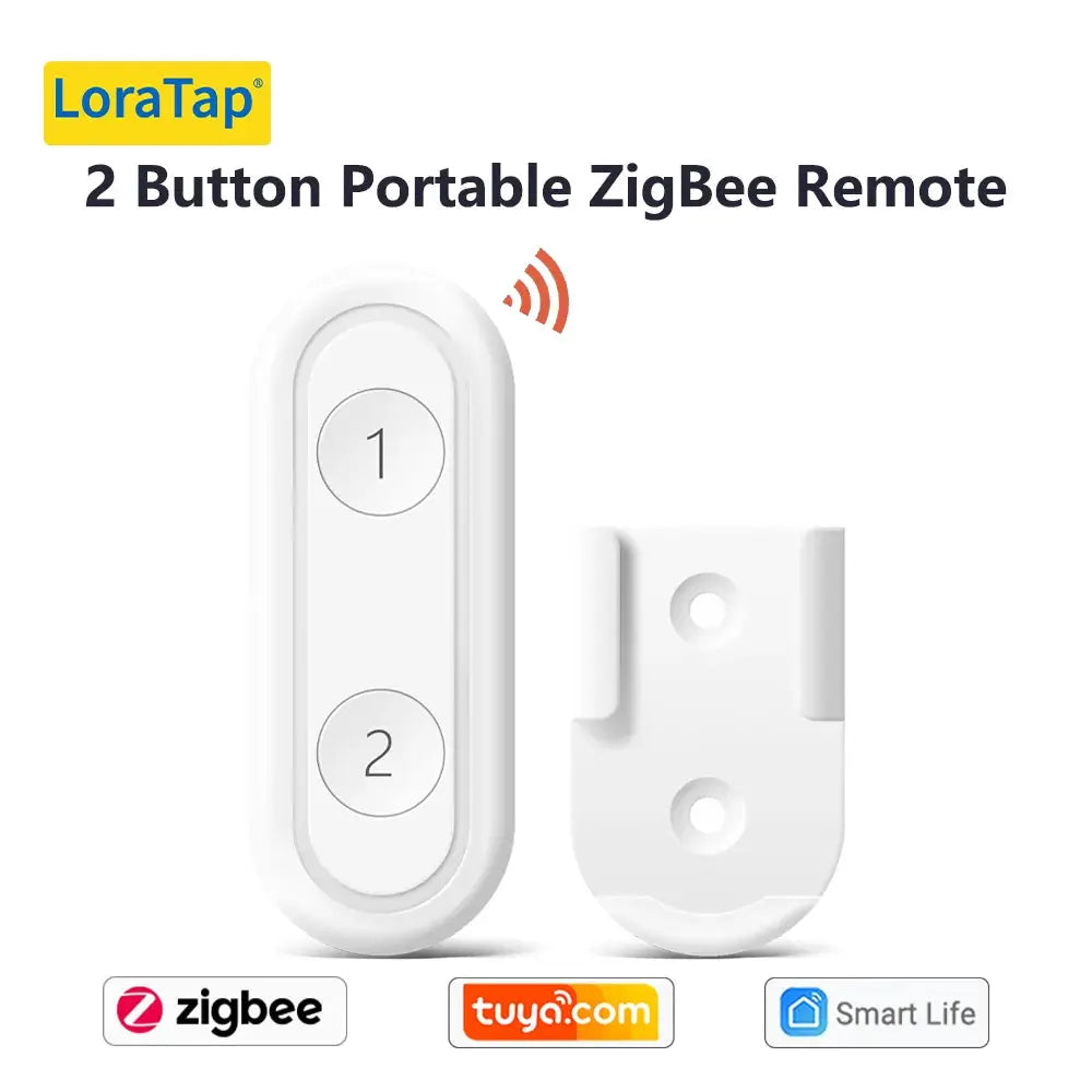 LoraTap 2-button portable ZigBee remote, white; Tuya/Smart Life compatible