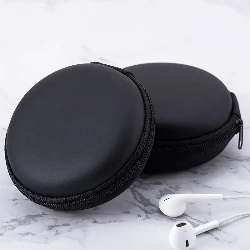 AuroraGuard PU Leather Mini Earphone Storage Case Hard Box Shatterproof Protection For Earphones And Cables