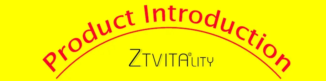 ZTVitality swimsuit banner with yellow background, red curved Product Introduction text, and logo