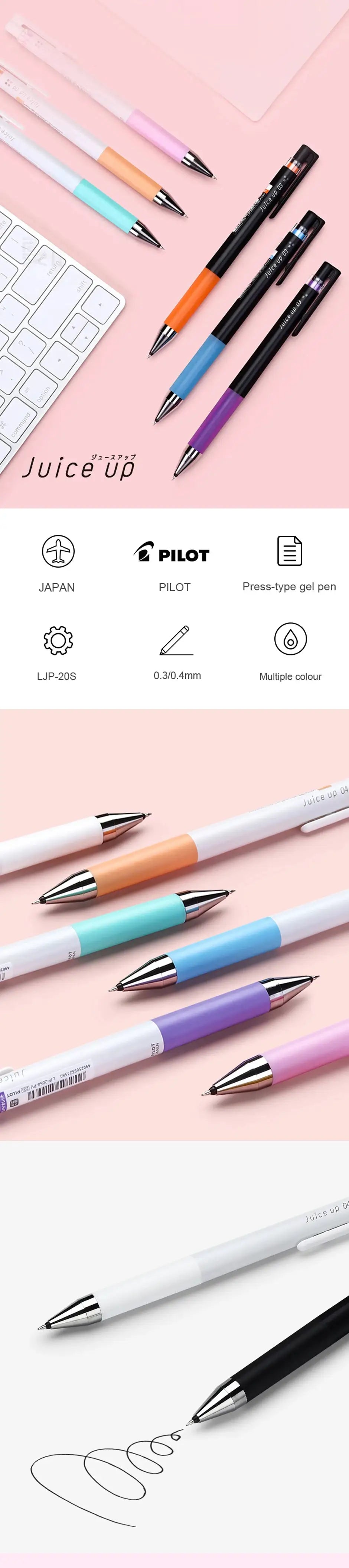 Pilot Juice Up gel pen set, 0.4mm, pastel color pens, multiple pens shown.