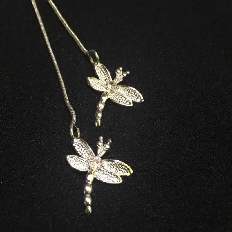 DOTEFFIL 925 Sterling Silver Two Dragonfly Pendant Necklace For Women Snake Chain Wedding Engagement Jewelry
