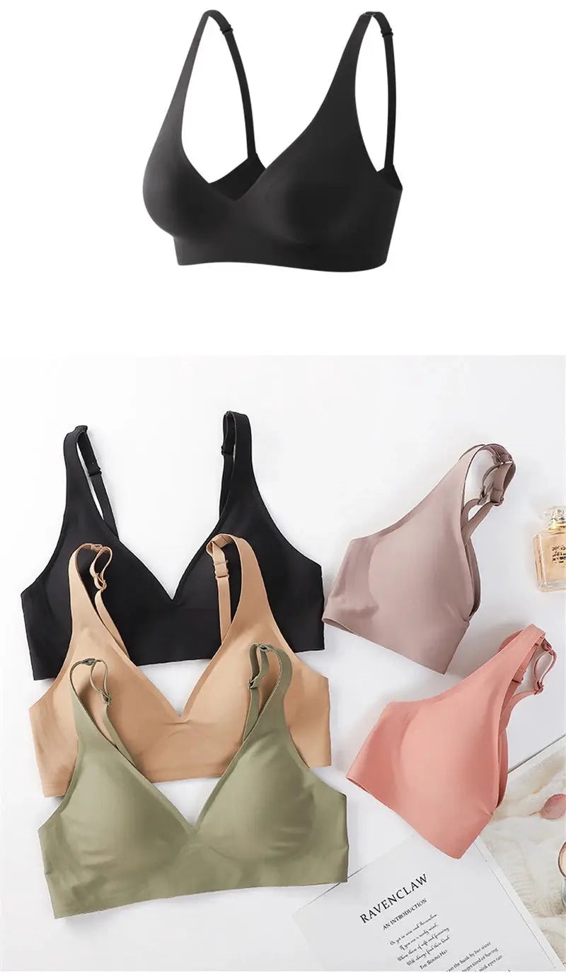 FINETOO soft wireless bra, deep V padded bralette, seamless, set of 6 colors by Simples Market