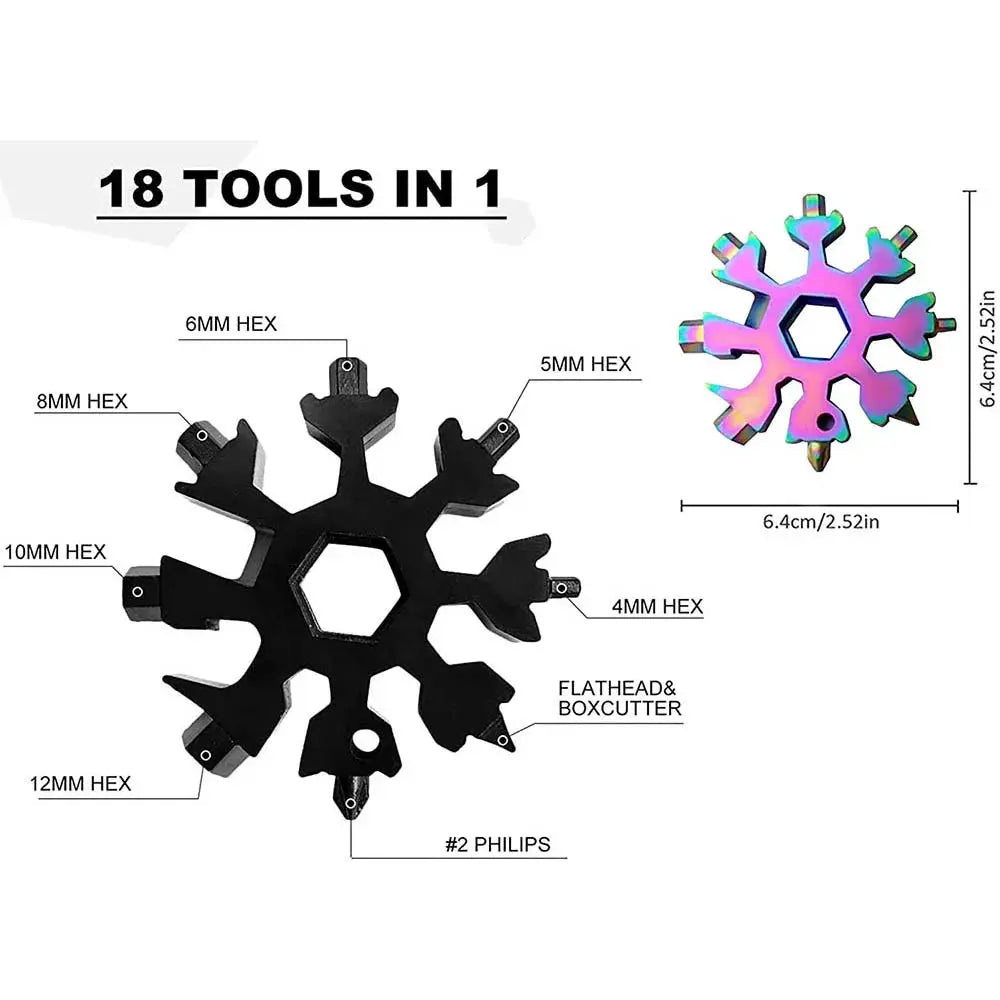 Snowflake 18-in-1 stainless steel multi tool by Simples Market 2-pack with hex heads and bottle opener
