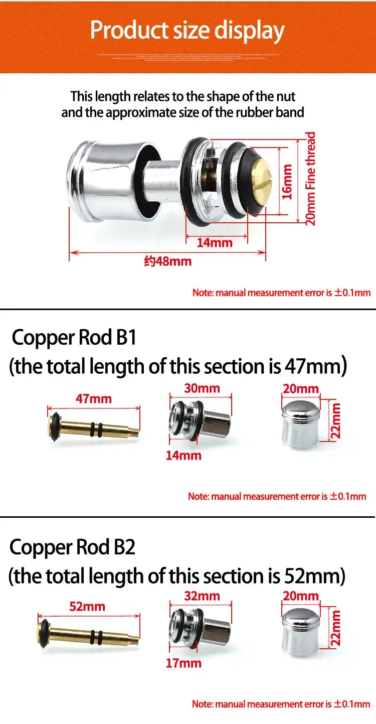 Simples Market water leakage repair kit for shower faucet; copper rod sets B1 and B2 with brass rods and chrome caps