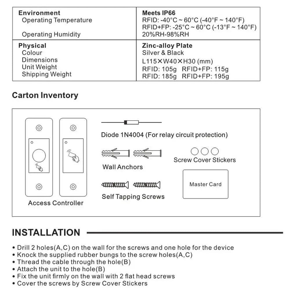9-18V RFID reader keyless door opener by Simples Market metal, IP66 waterproof, embedded fingerprint reader, 100 users