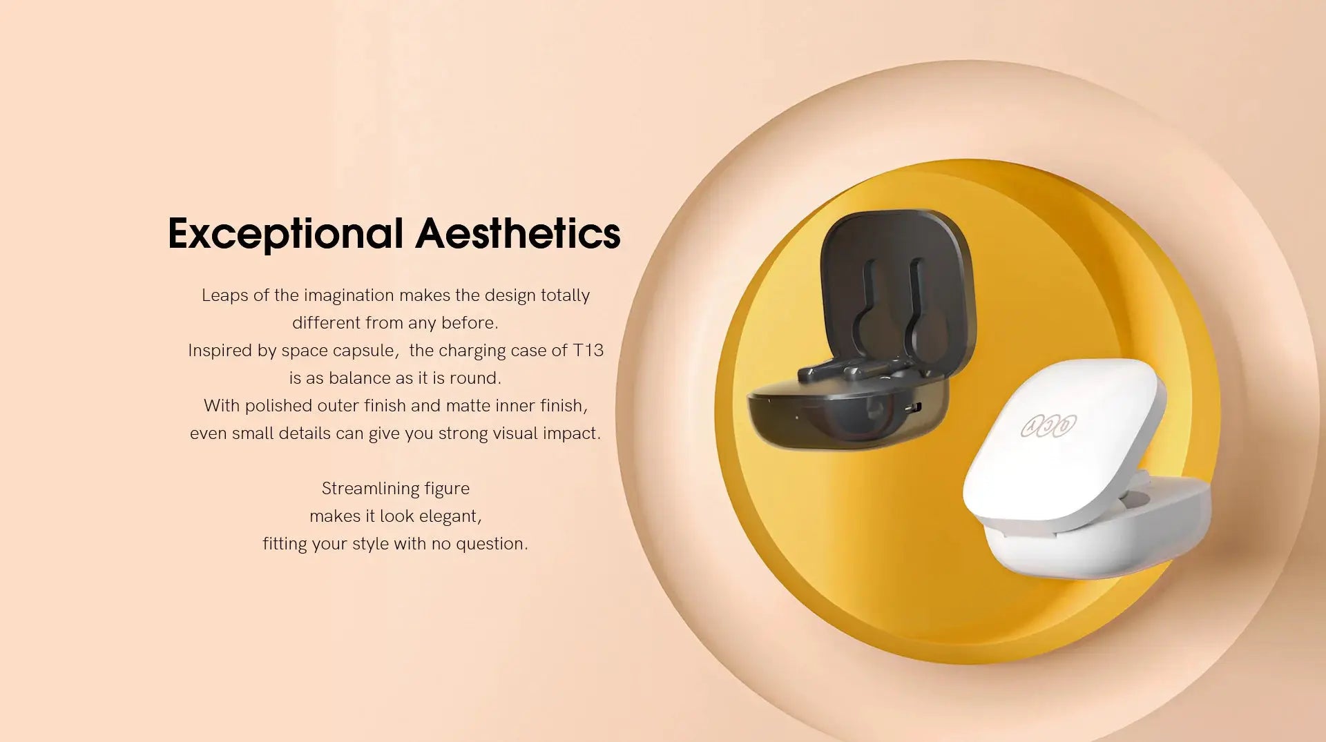 QCY T13 wireless earbuds in black charging case; Simples Market