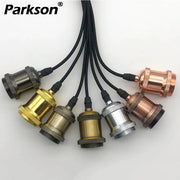 Eight Parkson industrial E27 pendant light sockets in brass, copper, nickel and chrome finishes