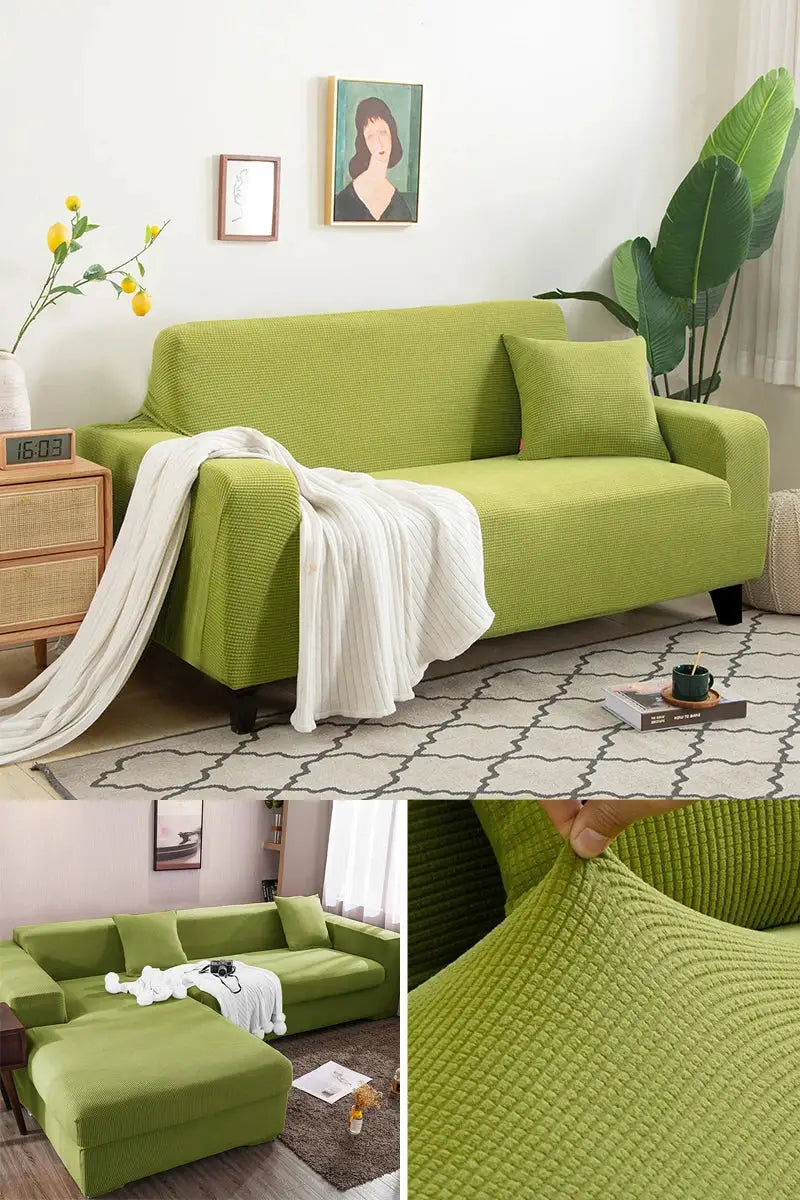 Sofa slipcover green thick Jacquard protector for L-shaped corner couch