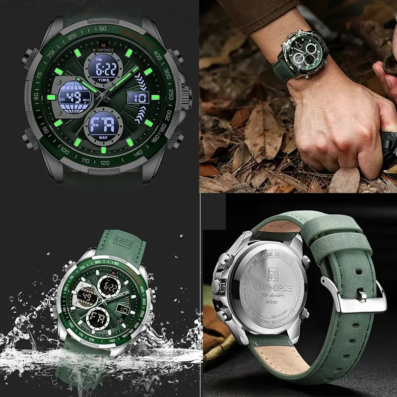NAVIFORCE men's military-style watches; green strap, chronograph, waterproof; set of 4