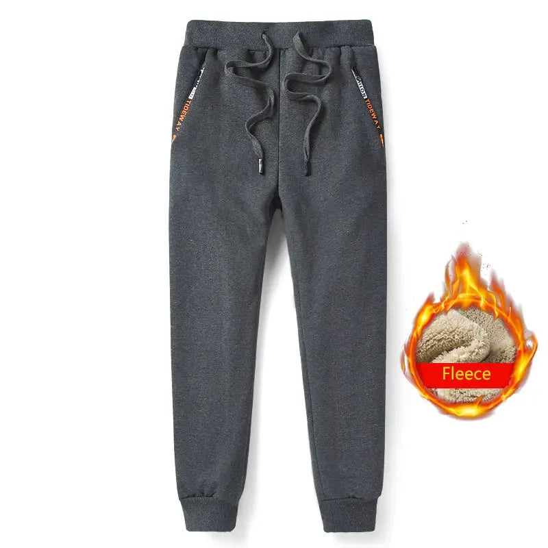 Simples Market men's fleece sweatpants, dark gray winter joggers with drawstring waist and cuffed ankles.