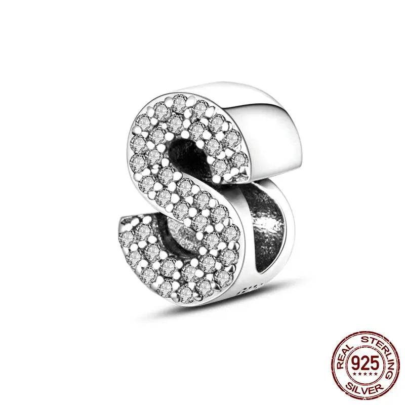 26 Alphabet Beads A To Z 925 Sterling Silver Love Charm Fit Original Bangle Charms Bracelet CZ Zircon Jewelry