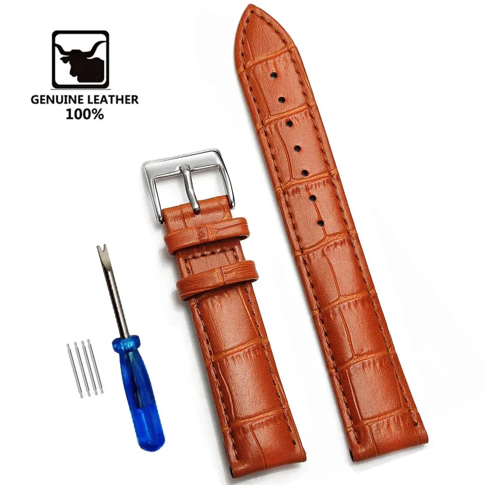 Simples Market genuine leather watch bands, brown crocodile-embossed straps (2 pcs, 12-24 mm) with buckle and included tools