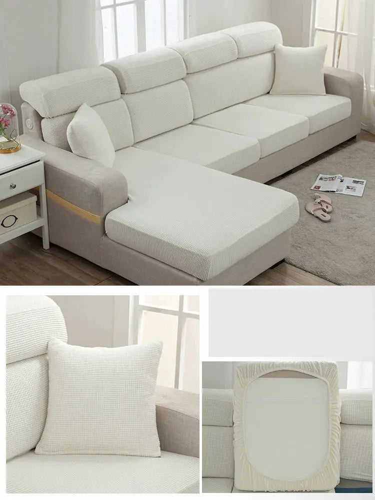 Sofa seat cover in cream beige elastic fabric, Simples Market