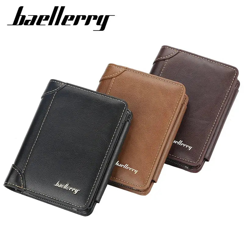 Baellerry men's PU leather wallet set of 3 with zipper in black, tan and brown