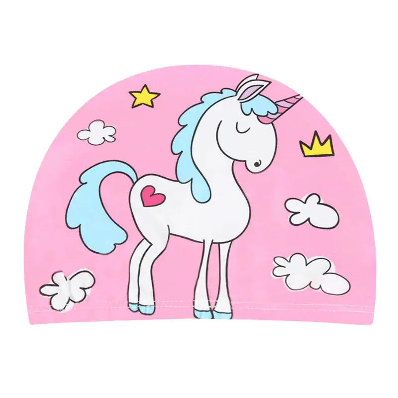 Kids Cartoon Swim Cap Elastic Fabric Pool Water Sports Ears Protection Hat Bathing Cap Boys Girls