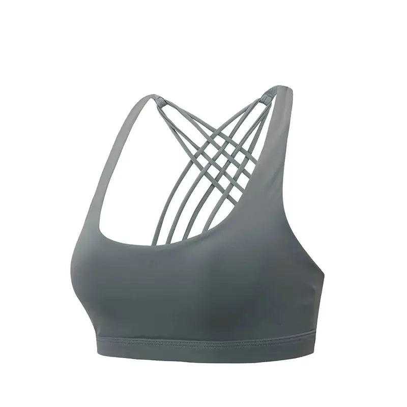 Simples Market women's sports bra gray cross-back multi-strap design for gym workouts