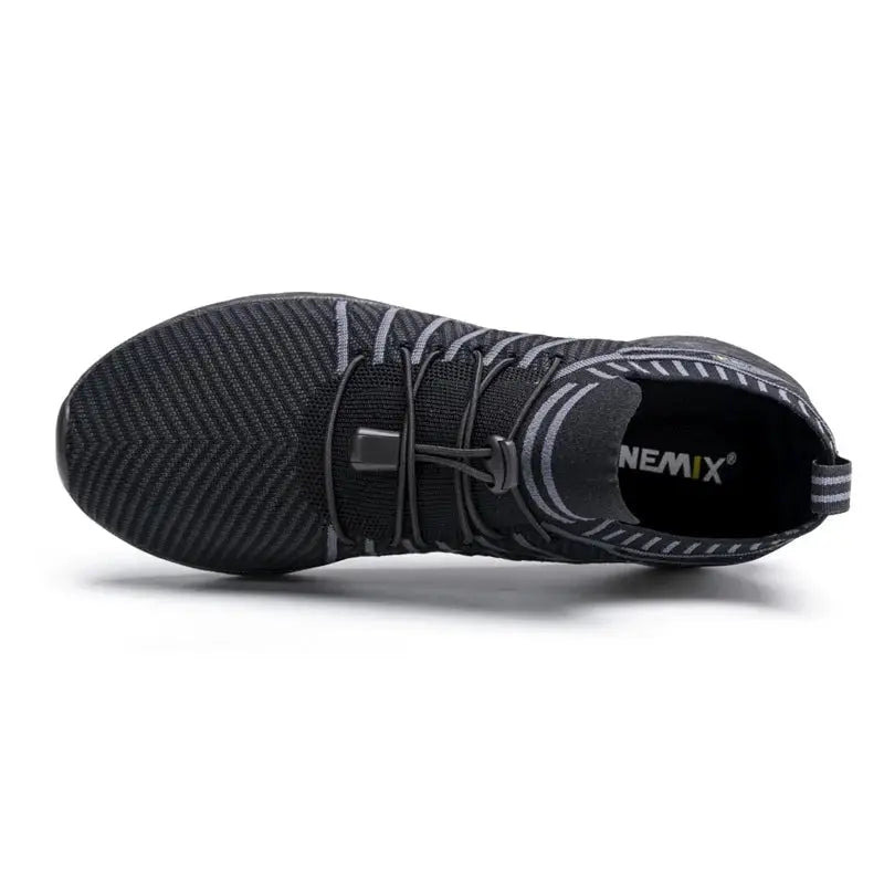ONEMIX waterproof men's running shoe in black with gray accents, breathable upper and anti-slip outsole