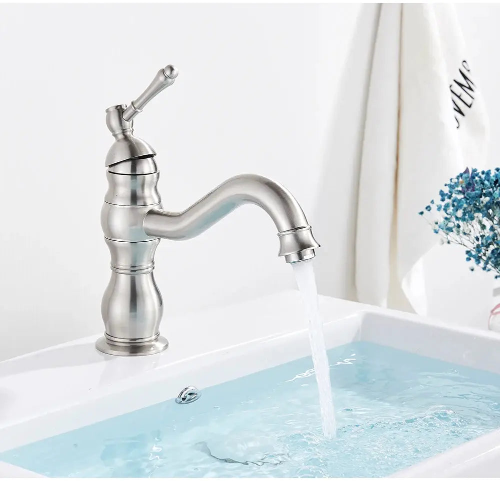 POIQIHY antique brass basin vessel sink faucet, deck-mounted single-hole mixer with cold/hot water by Simples Market