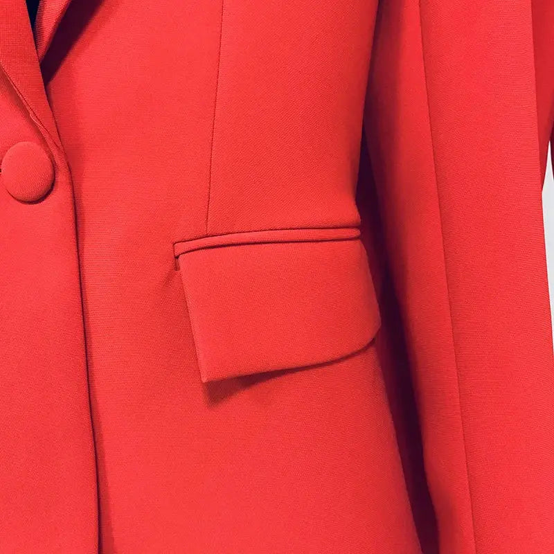 Simples Market red women's blazer with a single button and flap pocket.