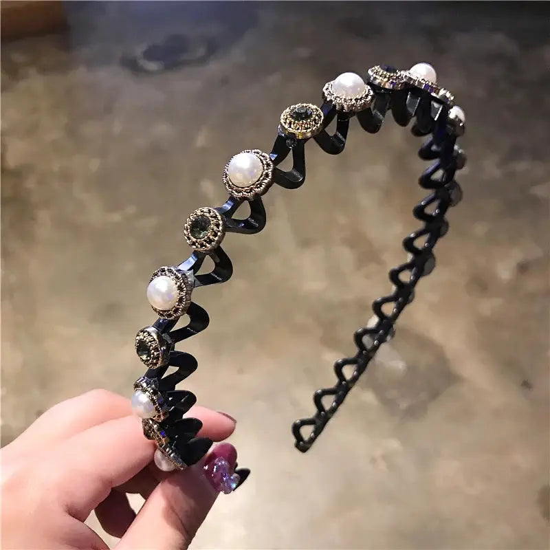 Non Slip Rhinestone Hairbands Elastic Flower Design With Pearl Accents For Women And Girls Headbands