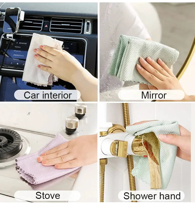10pcs Simples Market microfiber glass cleaning cloths; lint-free, reusable for windows, car interior, mirror, stove, shower