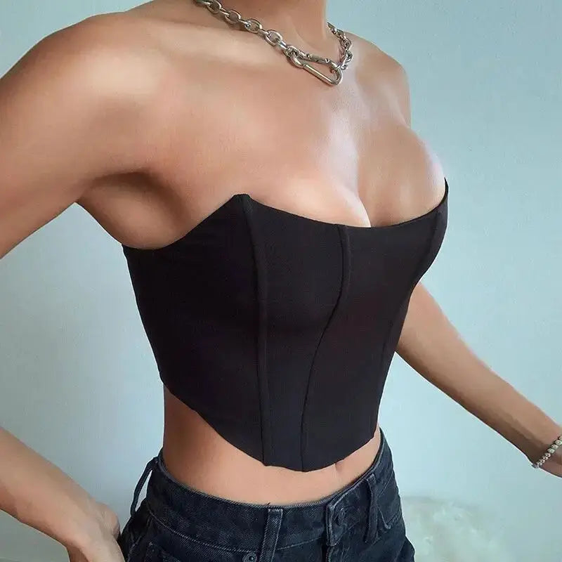 Off Shoulder Sleeveless Corset Crop Top Backless Velvet Bustier For Women Clubwear