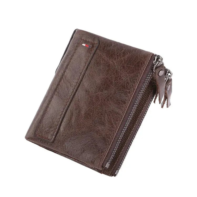 Men's brown leather wallet with zip, genuine cowhide, Simples Market