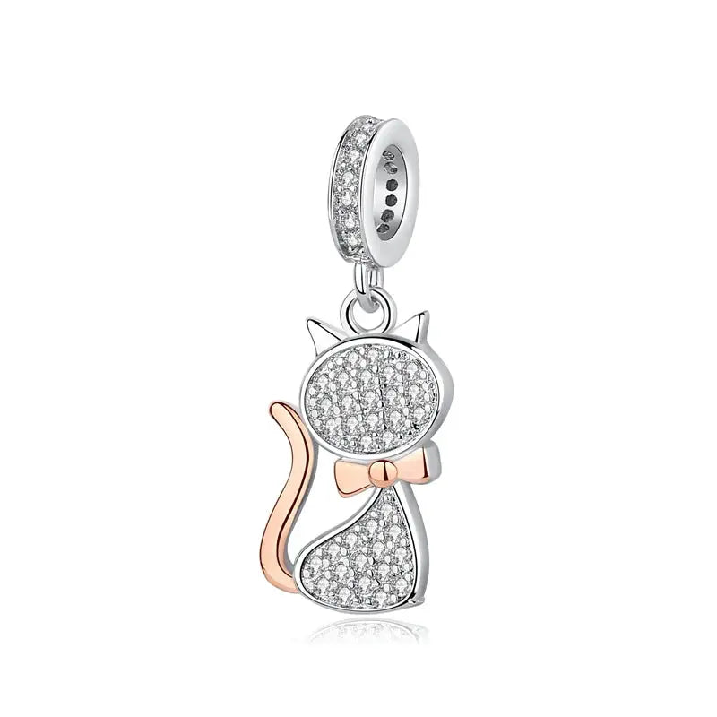 925 Sterling Silver Paw Print Charm Beads for Dogs and Cats Jewelry Pendant Fit for Bracelets Necklaces DIY Projects