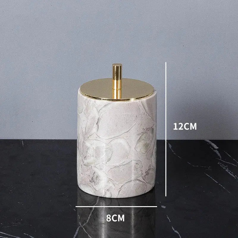 Bathroom marble soap dispenser with gold pump by Simples Market