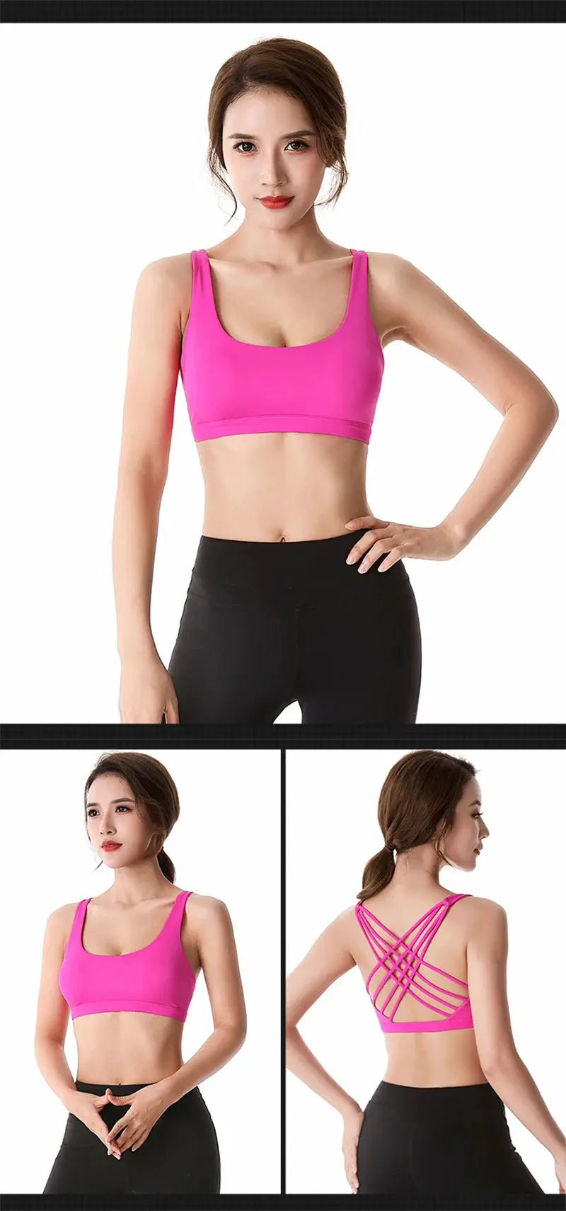 Sports bra pink crop top with cross-back straps for women